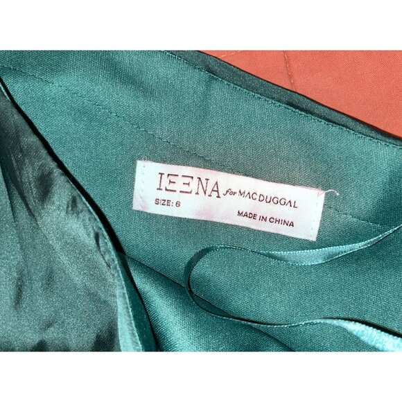 LEENA For Mac Duggal Emerald One-Shoulder Satin Ruffle Cocktail Dress Size 6 Wom - Picture 6 of 9